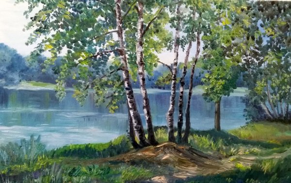 Пейзаж с березкой живопись
