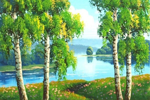 Картина береза река Шишкин