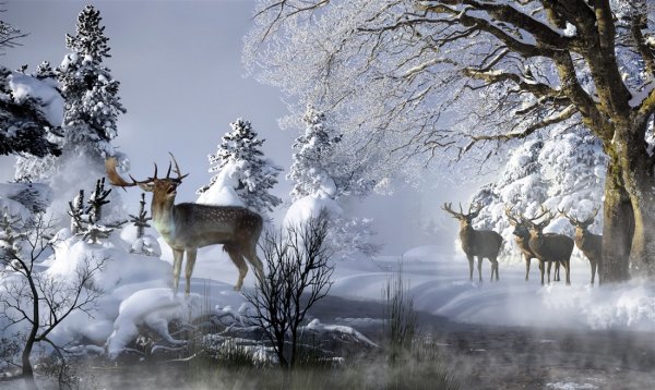 Новогодний олень в лесу