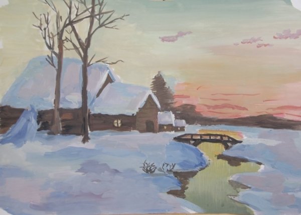 Рисование зимний пейзаж