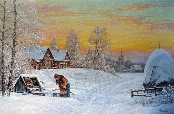 Художник Александр Александровский зима в Каргополе