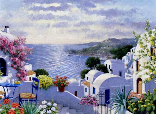 Греческий дворик Корфу Крит живопись