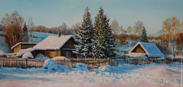 Живопись маслом зима в деревне