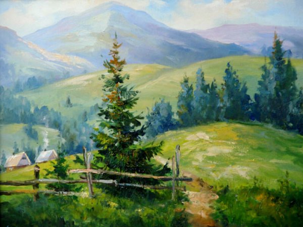 Картина маслом горы Карпаты