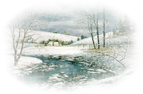 Зимний пейзаж на белом фоне