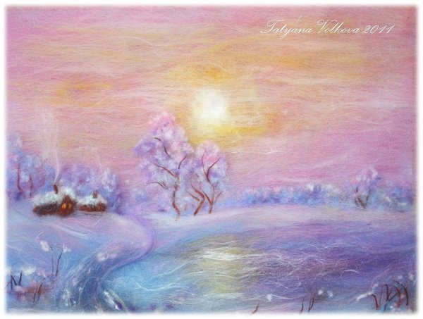 Мокрое валяние зимний пейзаж