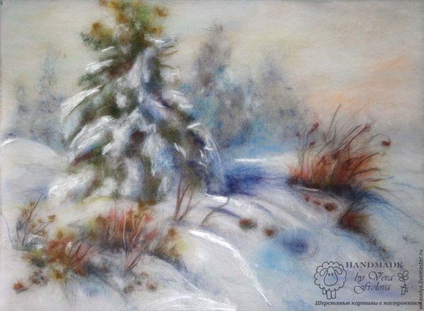 Шерстяная акварель зимний пейзаж Марины Аксеновой