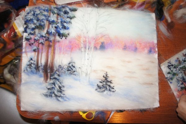 Шерстяная акварель зимний пейзаж Марины Аксеновой