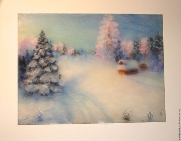 МК шерстяная акварель зимний пейзаж