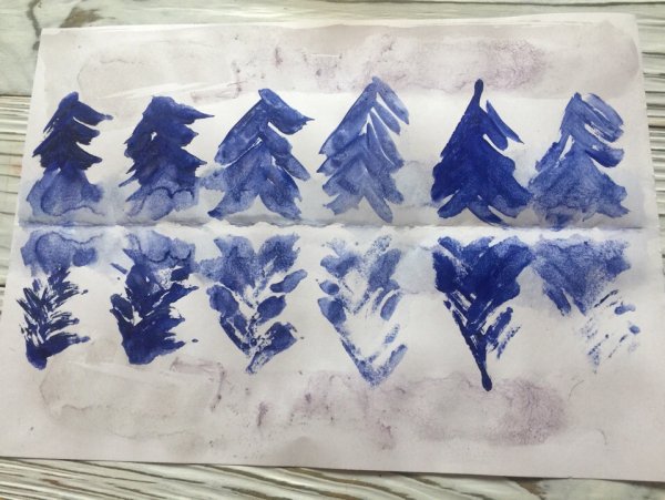 Монотипия зимний лес