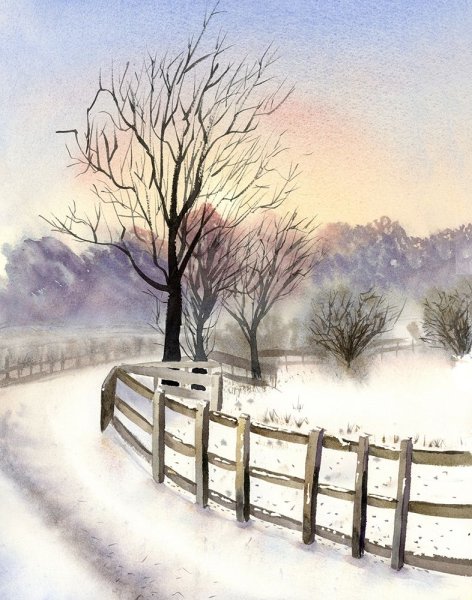 Зимние Акварельные пейзажи