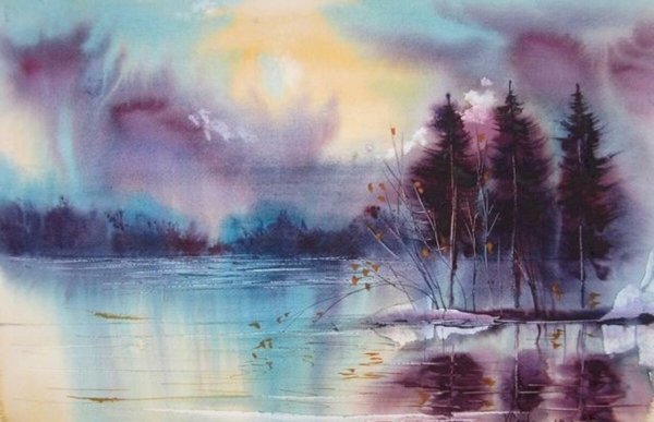 Летний пейзаж акварелью