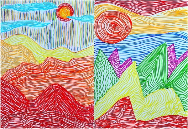 Пейзаж линиями фломастерами