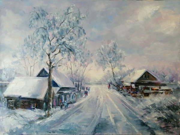 Зимний пейзаж живопись маслом