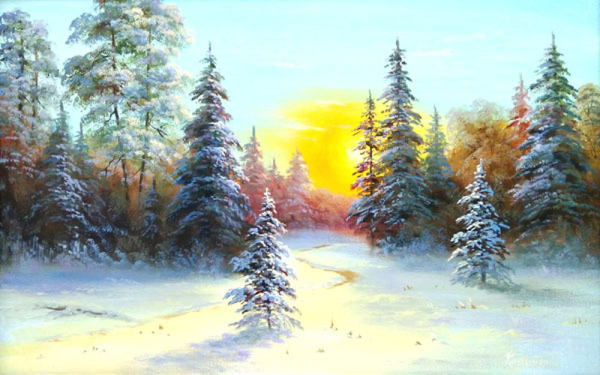 Зимний пейзаж маслом для начинающих