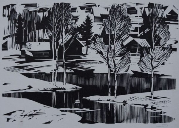 Ушин линогравюра пейзаж