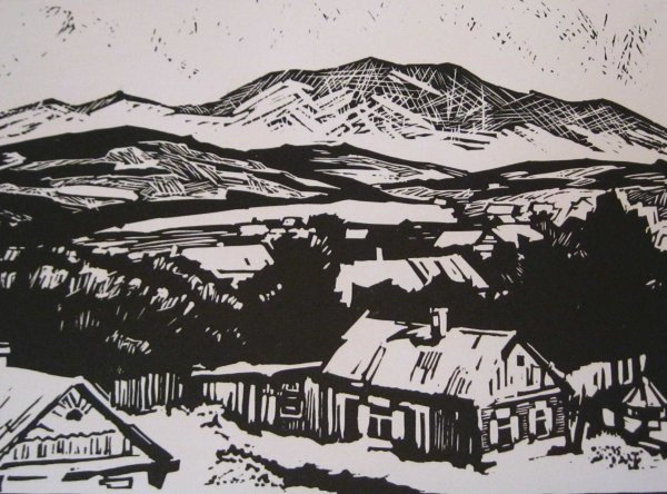 Михаил Николаевич Успенский линогравюра Домбай