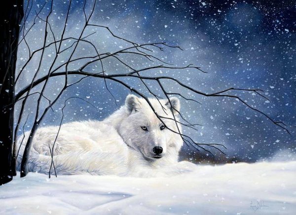 Художник Люси Билодо волки