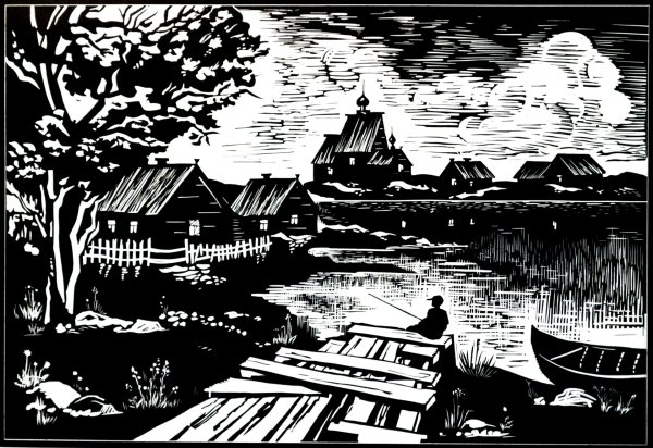 Пейзаж Графика линогравюра