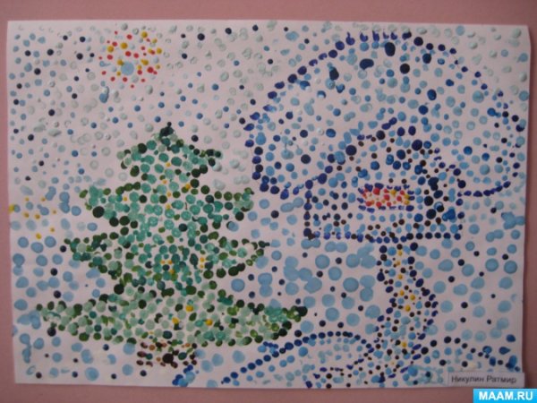 Точечная живопись пуантилизм зима