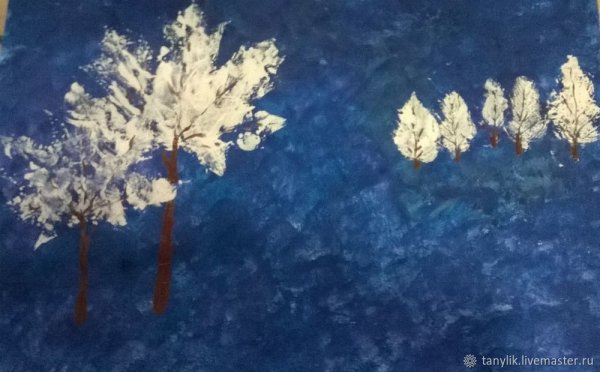 Рисование ватными палочками зимний пейзаж
