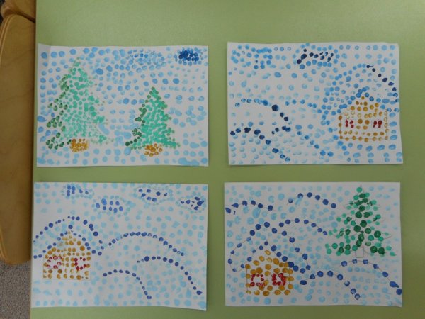 Рисование ватными палочками для детей новый год