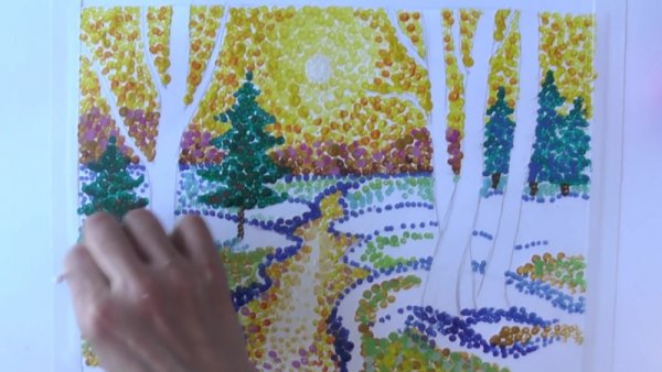 Пейзаж ватными палочками