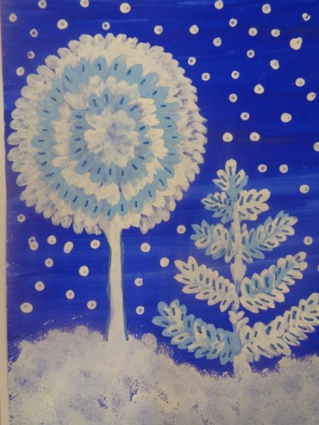 Зима в нетрадиционной технике рисования