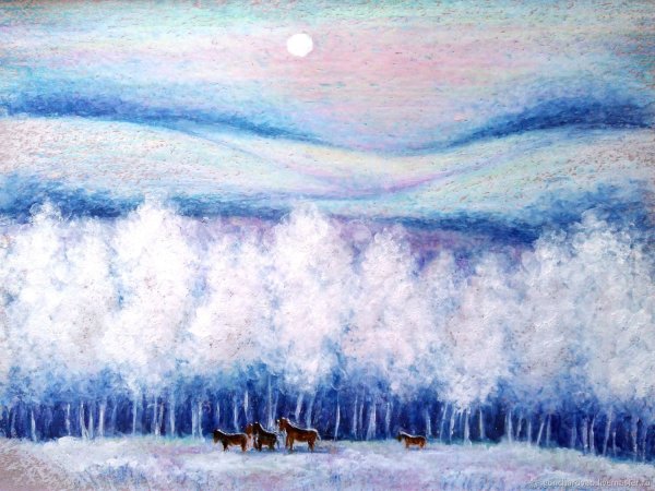 Зимний пейзаж пастелью