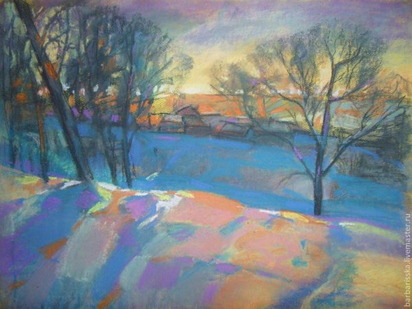 Зимний пейзаж масляной пастелью