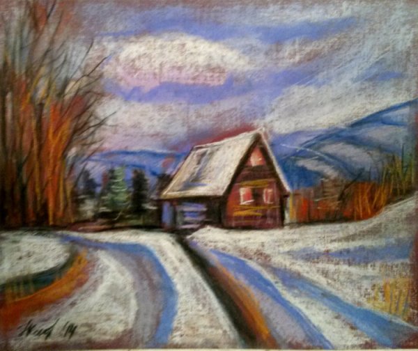 Пейзажи пастелью зимние лёгкие