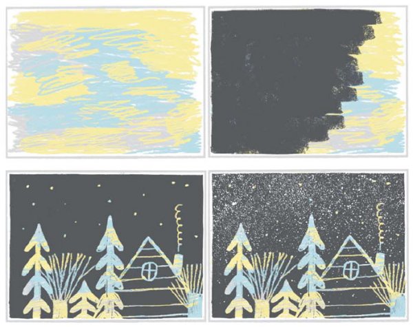 Зимний рисунок в технике граттаж