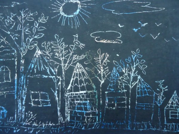 Техника граттаж город