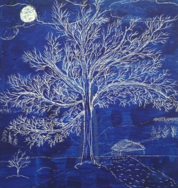 Техника граттаж зимний пейзаж