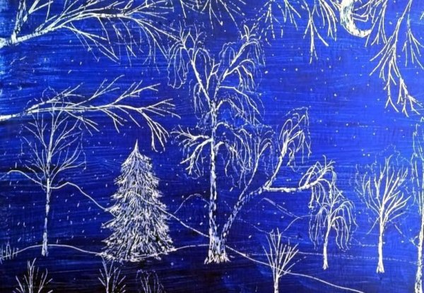 Техника граттаж зимний пейзаж