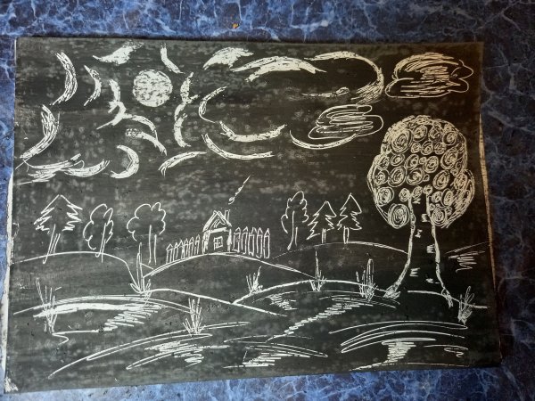 Техника граттаж пейзаж