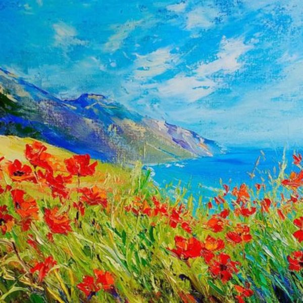 Крымский пейзаж акрил мастихин