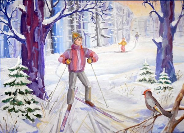 Зимний пейзаж с фигурой человека