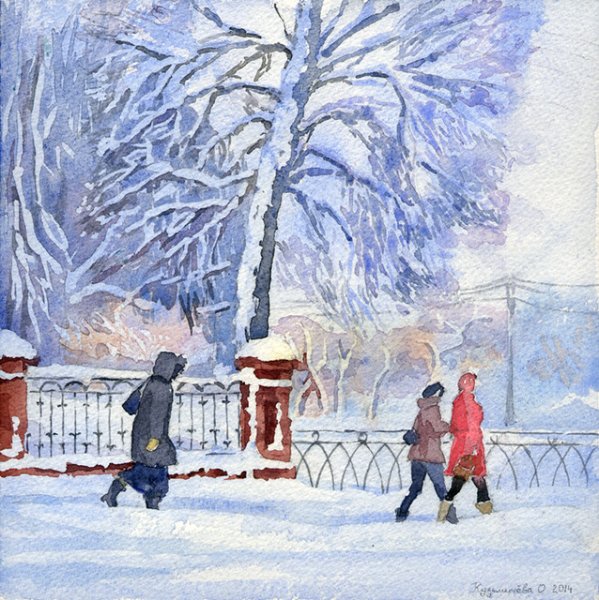 Рисунок зима с людьми