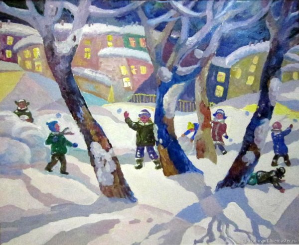 Композиция зимний пейзаж гуашью