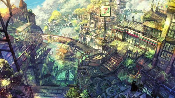 Steampunk Art город аниме