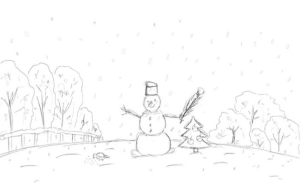 Рисунок на тему зимний лес