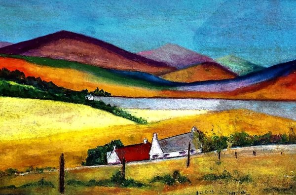 Декоративный пейзаж масляной пастелью