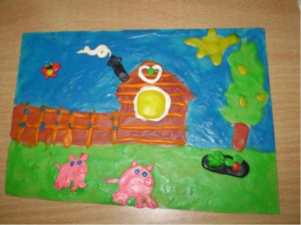 Пейзаж деревни пластилином