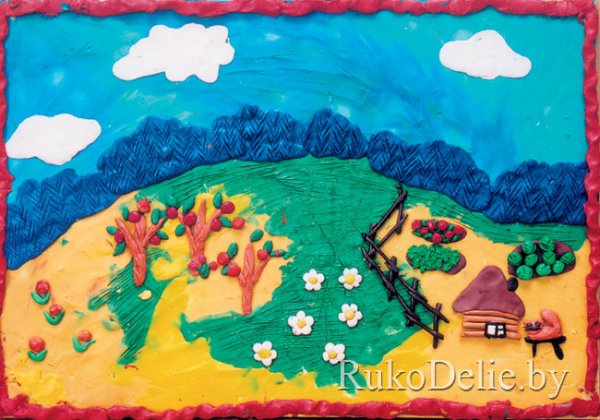 Пейзаж деревни пластилином