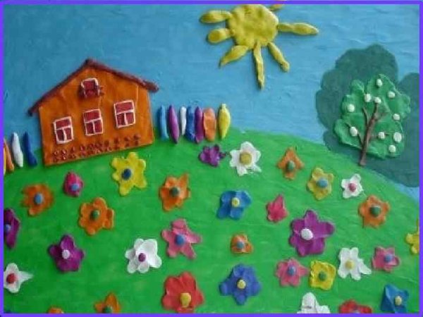 Деревенский пейзаж пластилином