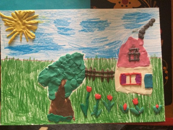 Деревенский пейзаж из пластилина