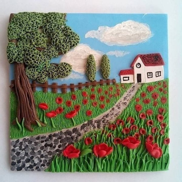 Пластилиновая живопись деревня