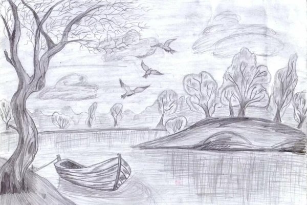 Пейзаж рисунок карандашом