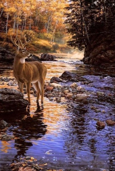 Картина " олень на водопое" Викторианская эпоха